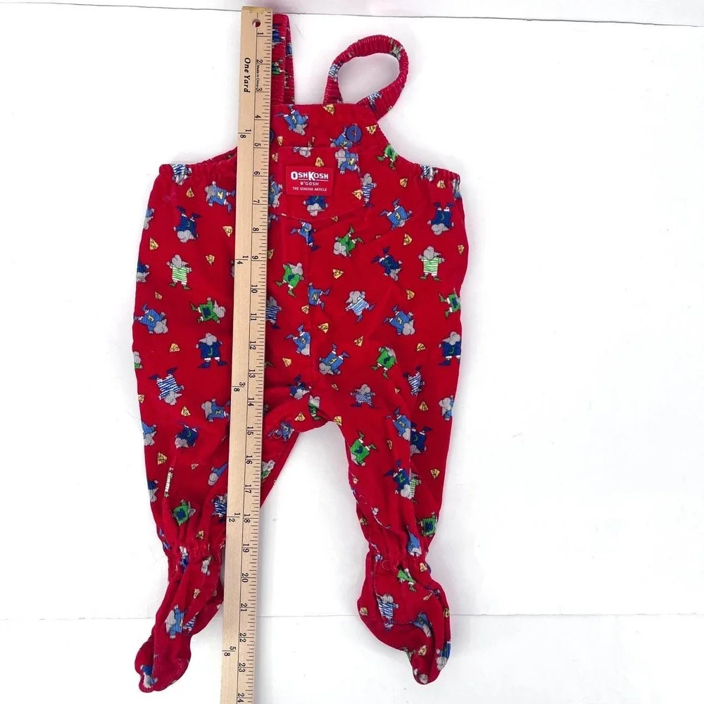 vintage OshKosh Corduroy Overalls Mouse Cheese Novelty Print Baby 6/9 months